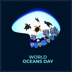 World oceans day concept. Template for background, banner, card, poster. vector illustration.