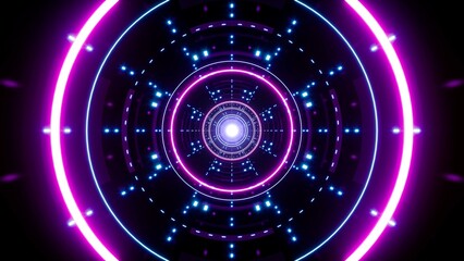 Glowing Purple Circle Neon Lights and Blue Dots Lamps