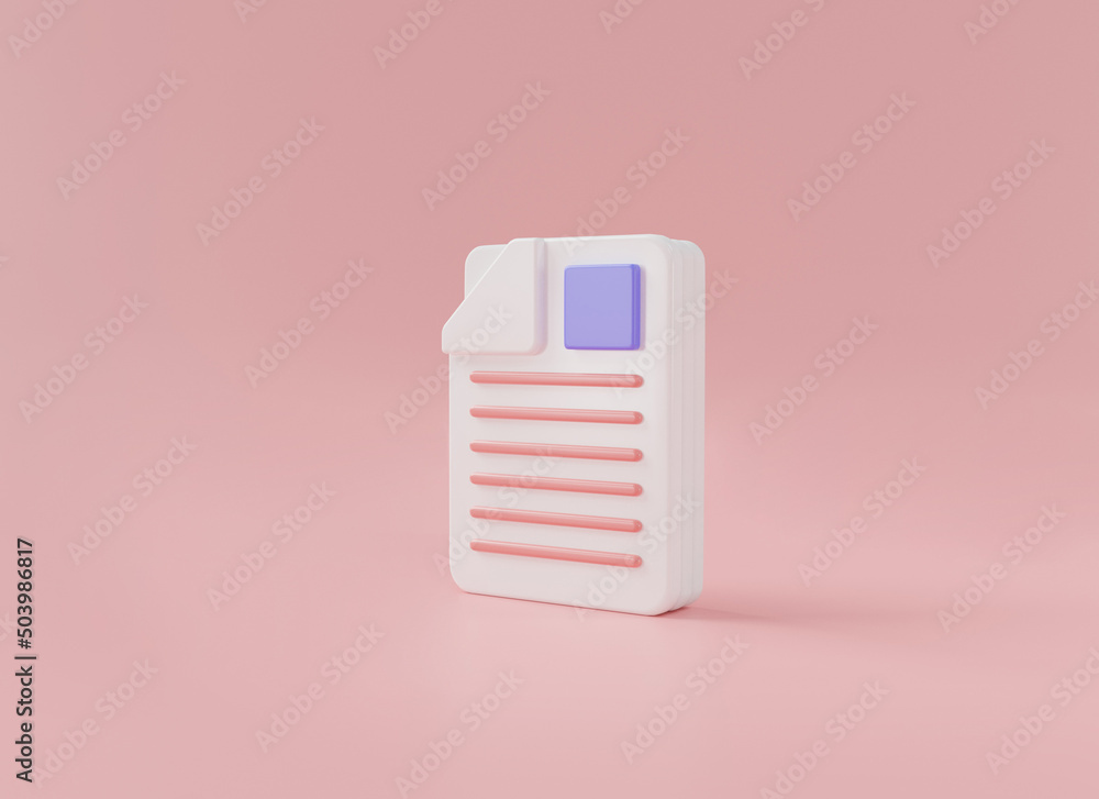 Poster 3d documents icon. stack of paper sheets isolated on pastel pink background concept about 3d documen