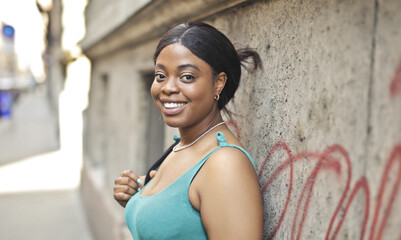 portrait of a  young woman in the street