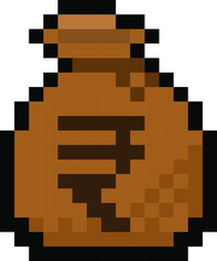 Pixel Rupee bag of money - isolated 8 bit vector