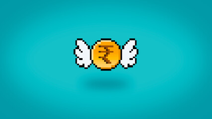 Pixel Rupee coin with wings background - high res 8 bit wallpaper