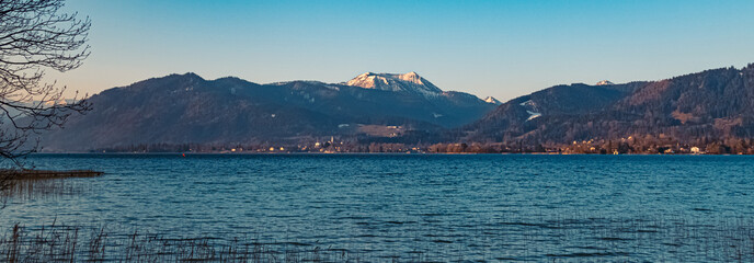 Beautiful winter view at the famous Tegernsee lake, Bavaria, Germany