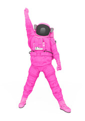 astronaut explorer is doing a power singer pose on white background