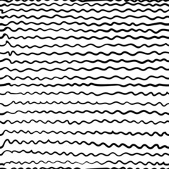 Endless pattern of crooked ink horizontal lines on a white square background. Used for printing on paper, fabric, packaging, wallpaper. Eps10.