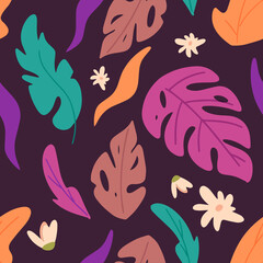 Colorful tropical leaves seamless pattern