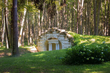 Village of Stepanovskoe-Volosovo. Russia, Tver region.  Grotto in the manor park Kurakin Estate