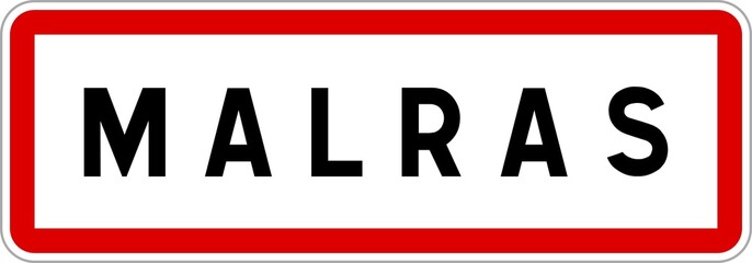 Obraz premium Panneau entrée ville agglomération Malras / Town entrance sign Malras