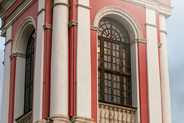 The frame window of the Christian church tower with columns. The Venetian window.