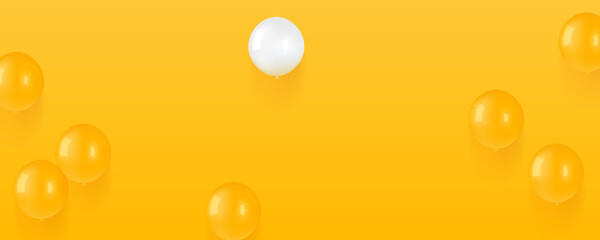 Stand out from the crowd and different concept. One white balloon flies above the other yellow balloons on a yellow background. Vector illustration.