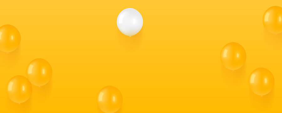 Stand Out From The Crowd And Different Concept. One White Balloon Flies Above The Other Yellow Balloons On A Yellow Background. Vector Illustration.