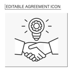  Deal line icon. Handshake between partners. Common ideas and strategies. Agreement concept. Isolated vector illustration. Editable stroke