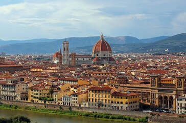 Fototapeta na wymiar cityscape of Florence in Italy in Tuscany Region in Europe with Dome of Cathedral