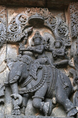 Sculptures on the outer walls of Hoysaleswara Temple at Halebidu, the former capital of the Hoysala, Karnataka.