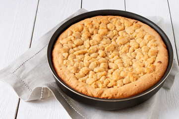 Homemade shortbread pie with almond chocolate filling