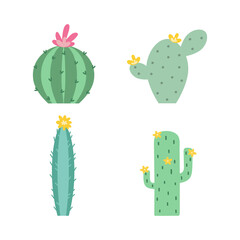 Vector set of different cacti and succulents