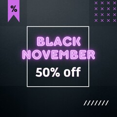 50% off Black November neon purple and black background discount 