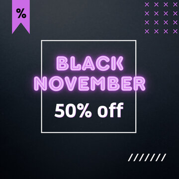 50% off Black November neon purple and black background discount 