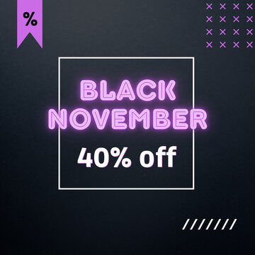 40% off Black November neon purple and black background discount 