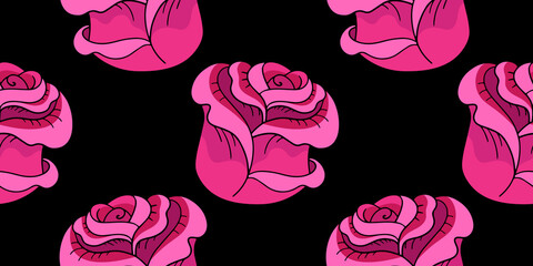 Beautiful rosebud, vector seamless pattern in the style of doodles, hand-drawn
