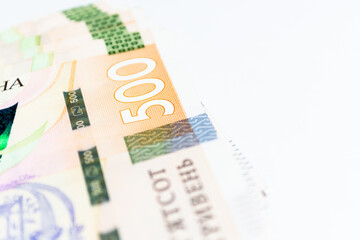 500 hryvnia banknote close-up. Ukrainian money.