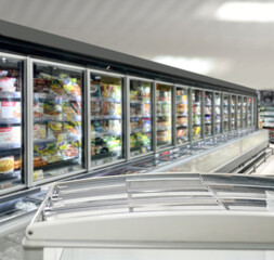 empty supermarket,frozen food from a supermarket freezer.