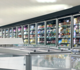 empty supermarket,frozen food from a supermarket freezer.