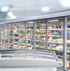 empty supermarket,frozen food from a supermarket freezer.