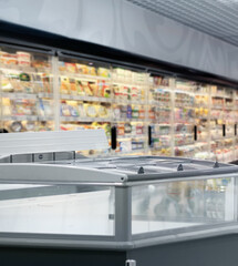 empty supermarket,frozen food from a supermarket freezer.