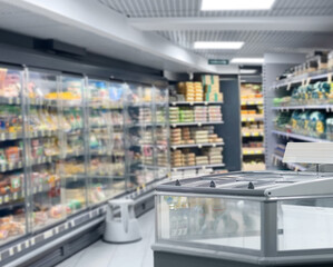 empty supermarket,frozen food from a supermarket freezer.