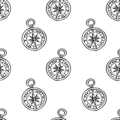 Compass pattern on white background outline in doodle style