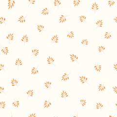 Vintage floral vector background with branches and leaves. Cottagecore botanical seamless pattern. Simple retro print for fabric, home textile and goods