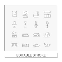  Furniture line icons set. Comfortable modern apartments. Home interior concepts. Isolated vector illustrations.Editable stroke