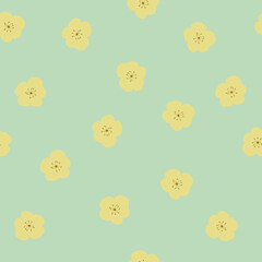 Tossed Yellow Flowers on Green Background Seamless Repeat Design 