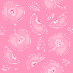Seamless pattern with apples on a pink background. Vector