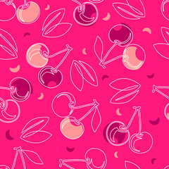 Seamless pattern with cherries on a pink background. Vector