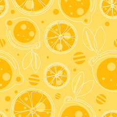 Seamless pattern with lemon on a yellow background. Vector