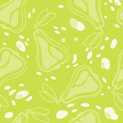 Seamless pattern with a pear on a green background. Vector