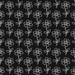 Seamless floral vector pattern. Doodle vector with floral ornament on black background. Vintage floral decor, sweet elements background for your project, menu, cafe shop