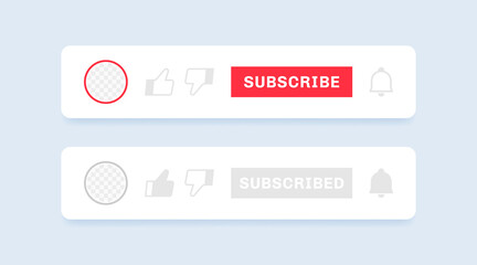 Social media subscribe panel with thumb up or down and bell button. Subscribe to channel and like. Vector illustration