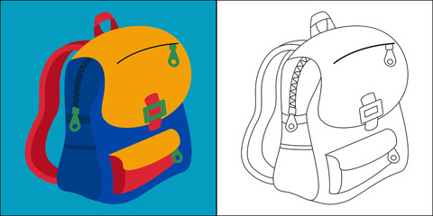 Backpack suitable for children's coloring page vector illustration