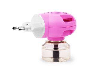 Bottle of insect repellent on white background