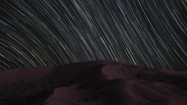 Timelapse of an equatorial startrail over Rub al Khali sand dunes, Oman, Middle East