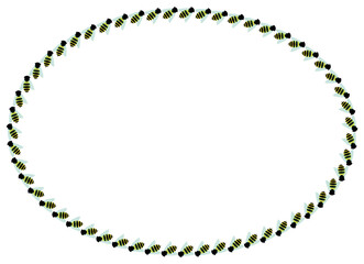 Marco elíptico de abejas sobre fondo blanco