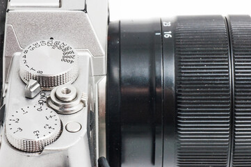 fragment of a retro photo camera close-up