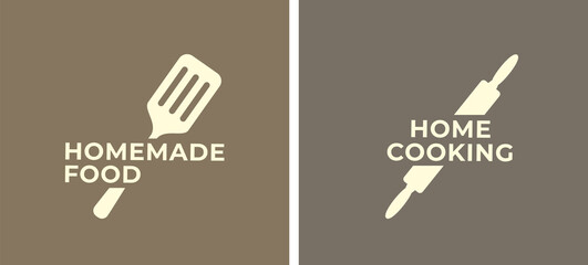 Kitchen. Сooking  logo. Home cooking. Emblem. Branding. Homemade meals. Kitchenware. Cook in home kitchen. Color flat vector isolated illustration. 