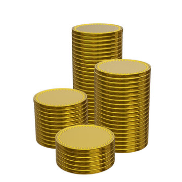 Stapel aus Goldmünzen in unterschiedlicher Höhe. 2d Rendering
