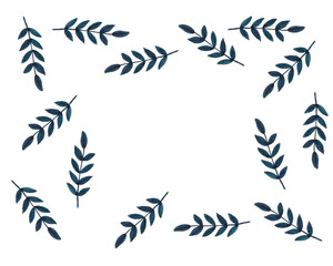 Watercolor leaves on white background.Copy space