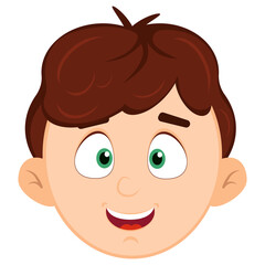 head of a smiling boy with brown hair and green eyes