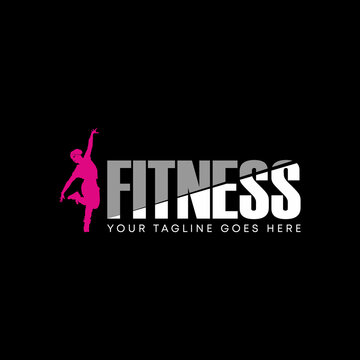 Writing FITNESS in letter cutting font with woman dance image graphic icon logo design abstract concept vector stock. Can be used as a symbol related to initial or sport.